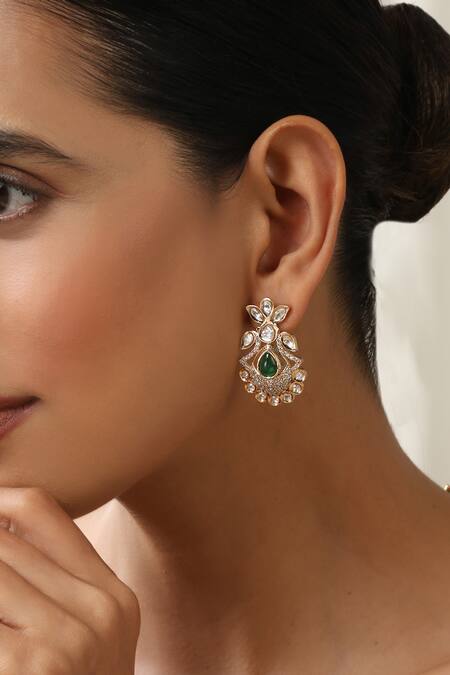 Swabhimann Green Stones Rose Gold Polki Stud Earrings Online at Aza Fashions Swabhimann_Green Stones Rose Gold Polki Stud Earrings _Online_at_Aza_Fashions