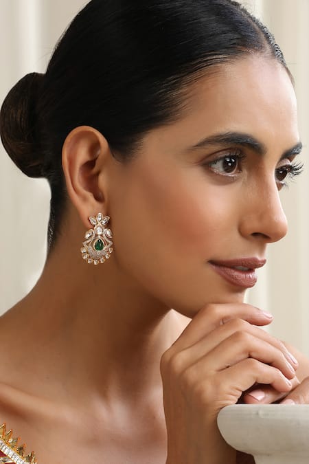 Buy Swabhimann Green Stones Rose Gold Polki Stud Earrings Online at Aza Fashions Buy_Swabhimann_Green Stones Rose Gold Polki Stud Earrings _Online_at_Aza_Fashions