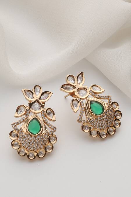 Shop Swabhimann Green Stones Rose Gold Polki Stud Earrings Online at Aza Fashions Shop_Swabhimann_Green Stones Rose Gold Polki Stud Earrings _Online_at_Aza_Fashions