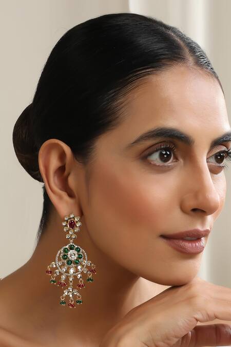 Swabhimann Multi Color Multicolour Polki Dangler Earrings Online at Aza Fashions Swabhimann_Multi Color Multicolour Polki Dangler Earrings _Online_at_Aza_Fashions