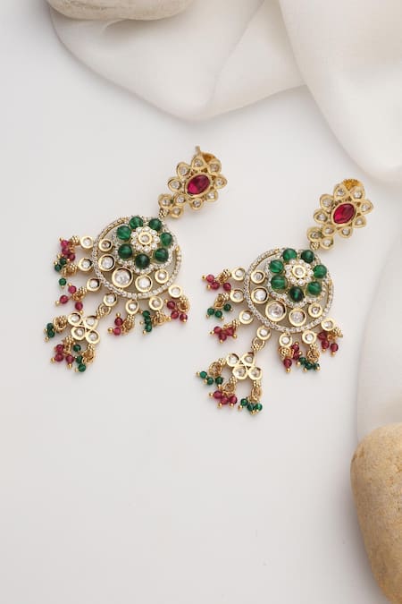 Shop Swabhimann Multi Color Multicolour Polki Dangler Earrings at Aza Fashions Shop_Swabhimann_Multi Color Multicolour Polki Dangler Earrings _at_Aza_Fashions
