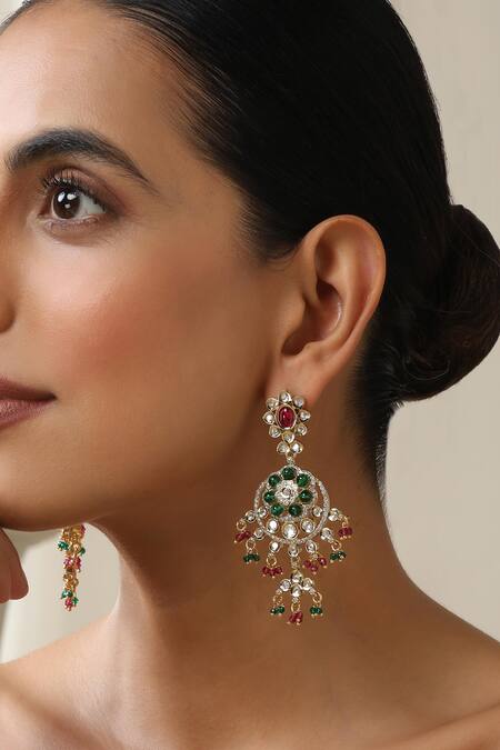 Buy Swabhimann Multi Color Multicolour Polki Dangler Earrings Online at Aza Fashions Buy_Swabhimann_Multi Color Multicolour Polki Dangler Earrings _Online_at_Aza_Fashions