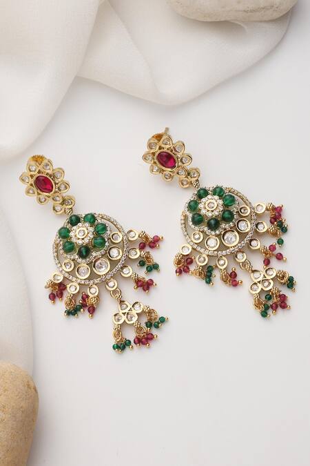 Shop Swabhimann Multi Color Multicolour Polki Dangler Earrings Online at Aza Fashions Shop_Swabhimann_Multi Color Multicolour Polki Dangler Earrings _Online_at_Aza_Fashions