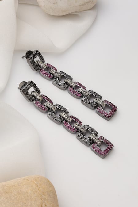 Shop_Swabhimann_Multi Color Multicolour Zirconia Dangler Earrings _at_Aza_Fashions