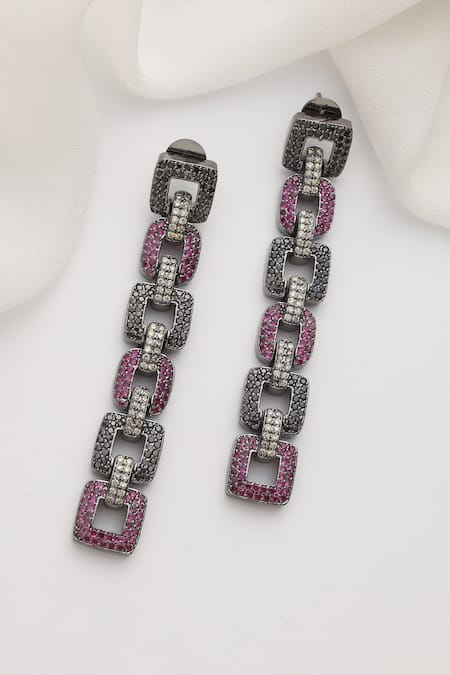 SWABHIMANN Multi Color Multicolour Zirconia Dangler Earrings 