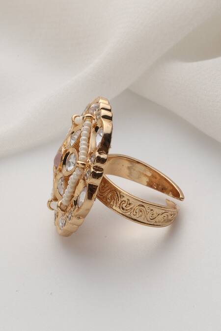 Swabhimann_Pink Stones Rose Gold Polki Ring_Online_at_Aza_Fashions