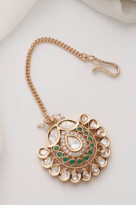 Swabhimann Green Polki Maang Tikka Online at Aza Fashions Swabhimann_Green Polki Maang Tikka _Online_at_Aza_Fashions