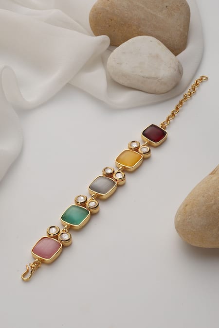 Shop Swabhimann Multi Color Stones, Pearls Multicolour Zirconia Bracelet at Aza Fashions Shop_Swabhimann_Multi Color Stones, Pearls Multicolour Zirconia Bracelet _at_Aza_Fashions