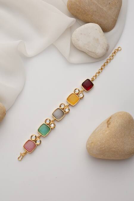 Swabhimann Multi Color Stones, Pearls Multicolour Zirconia Bracelet Online at Aza Fashions Swabhimann_Multi Color Stones, Pearls Multicolour Zirconia Bracelet _Online_at_Aza_Fashions