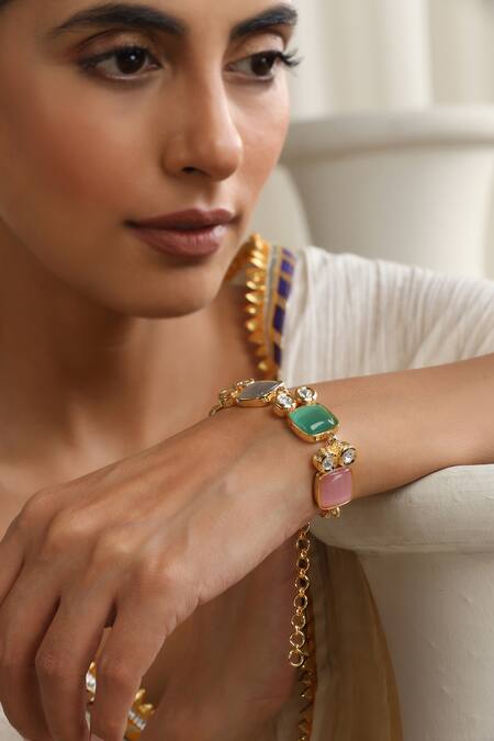 Buy Swabhimann Multi Color Stones, Pearls Multicolour Zirconia Bracelet Online at Aza Fashions Buy_Swabhimann_Multi Color Stones, Pearls Multicolour Zirconia Bracelet _Online_at_Aza_Fashions