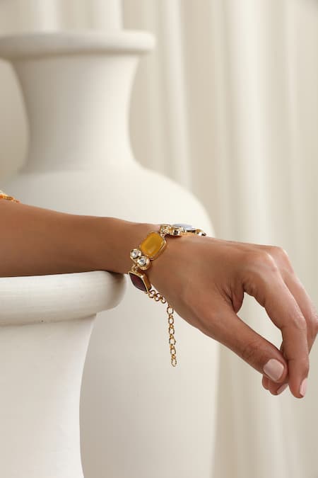 Shop Swabhimann Multi Color Stones, Pearls Multicolour Zirconia Bracelet Online at Aza Fashions Shop_Swabhimann_Multi Color Stones, Pearls Multicolour Zirconia Bracelet _Online_at_Aza_Fashions