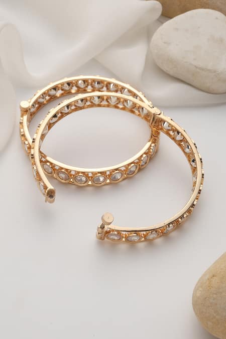 Shop_Swabhimann_Rose Gold Crystals Embellished Polki Bangles _at_Aza_Fashions