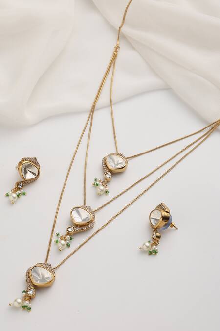 Swabhimann White Stones Layered Necklace Set Online at Aza Fashions Swabhimann_White Stones Layered Necklace Set _Online_at_Aza_Fashions