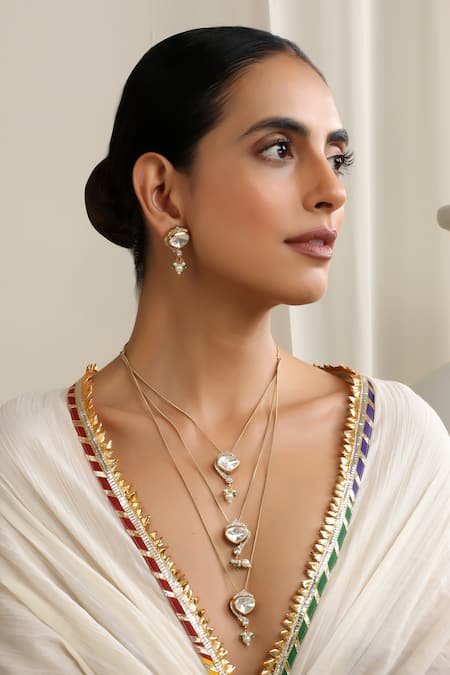 Buy Swabhimann White Stones Layered Necklace Set Online at Aza Fashions Buy_Swabhimann_White Stones Layered Necklace Set _Online_at_Aza_Fashions