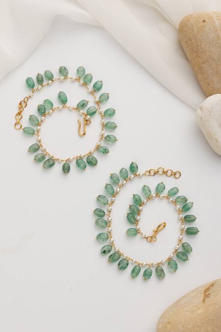 Swabhimann Green Beads Mint Anklets Online at Aza Fashions Swabhimann_Green Beads Mint Anklets _Online_at_Aza_Fashions