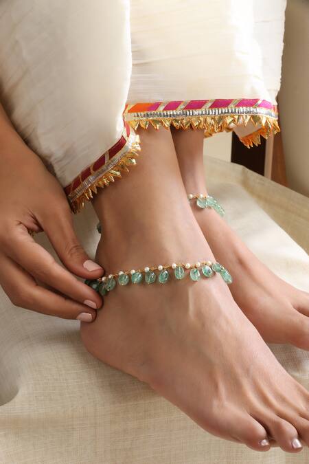 Buy Swabhimann Green Beads Mint Anklets Online at Aza Fashions Buy_Swabhimann_Green Beads Mint Anklets _Online_at_Aza_Fashions