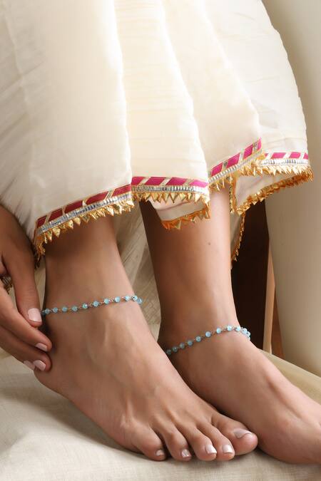 Shop Swabhimann Blue Beads Anklets Online at Aza Fashions Shop_Swabhimann_Blue Beads Anklets _Online_at_Aza_Fashions