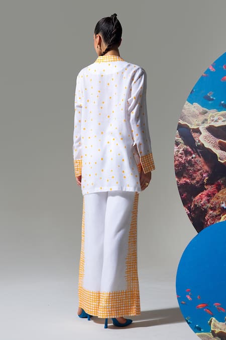 Shop_Nautanky_White Cotton, Linen Embroidery Collared Designer Baited Breath Shirt And Pant Set _at_Aza_Fashions