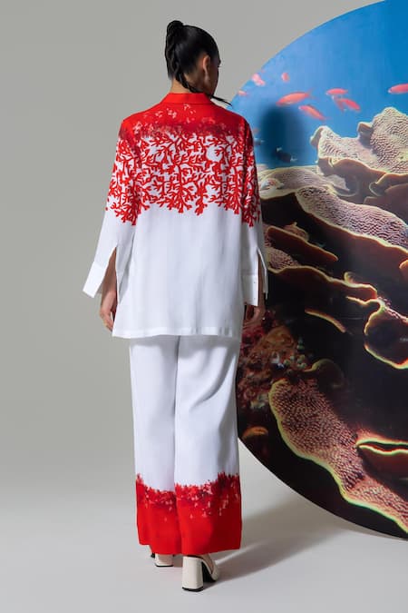 Nautanky Coral Print Cotton Linen Pant Set 