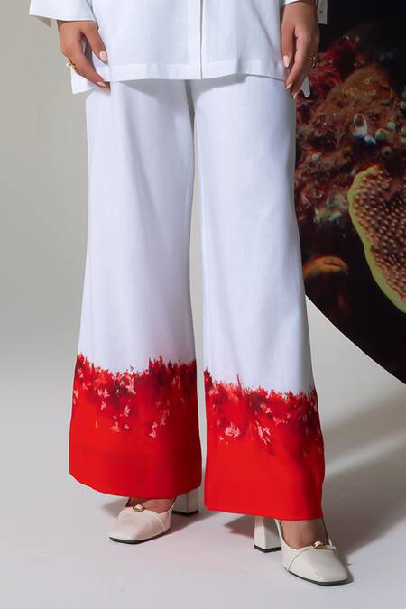 Shop Nautanky White Cotton, Linen Embroidery Collared Coral Print Pant Set Online at Aza Fashions Shop_Nautanky_White Cotton, Linen Embroidery Collared Coral Print Pant Set _Online_at_Aza_Fashions