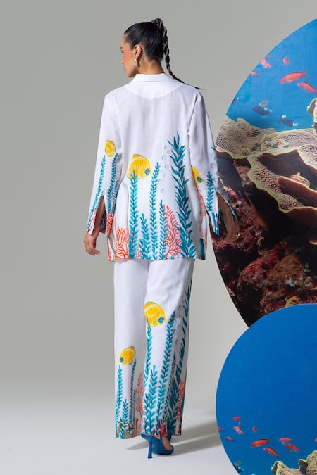 Nautanky Coral Print Cotton Linen Pant Set 