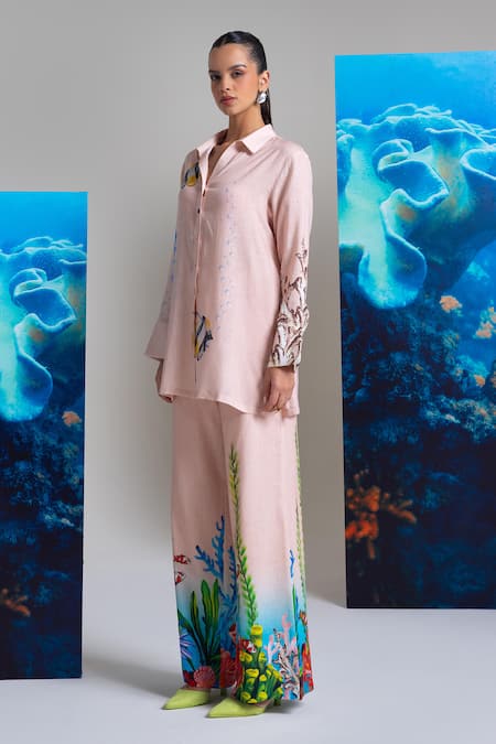 Buy_Nautanky_Pink Cotton, Linen Collared Designer Baby Pant Set _Online_at_Aza_Fashions