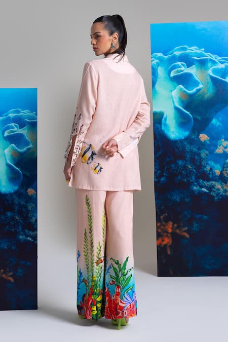 Shop_Nautanky_Pink Cotton, Linen Collared Designer Baby Pant Set _at_Aza_Fashions