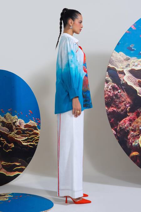 Shop_Nautanky_Blue Cotton, Linen Collared Beach Side Blush Shirt And Pant Set _Online_at_Aza_Fashions