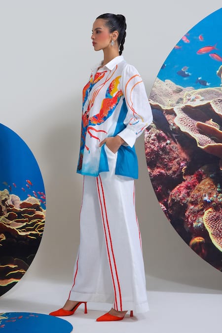 Buy_Nautanky_Blue Cotton, Linen Collared Beach Side Blush Shirt And Pant Set 