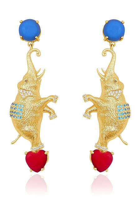 MAALICIOUS JEWELRY_Gold Plated Circus Elephant Statement Earrings _Online_at_Aza_Fashions