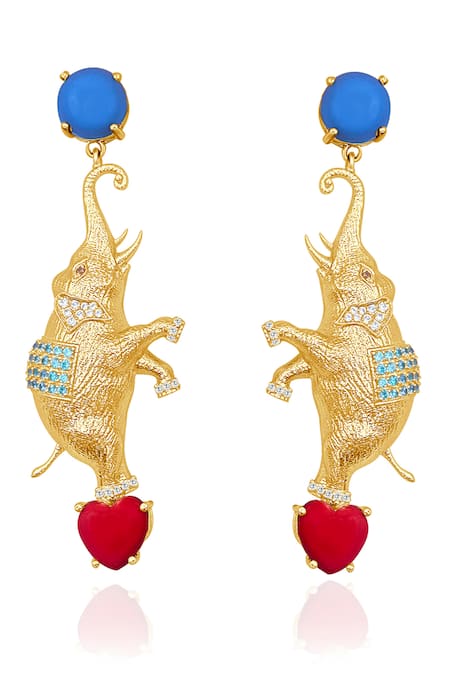 Buy_MAALICIOUS JEWELRY_Gold Plated Circus Elephant Statement Earrings _Online_at_Aza_Fashions