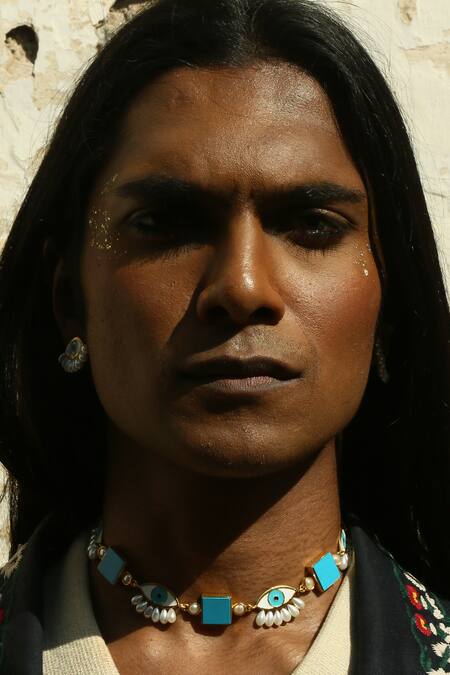 Shop_MAALICIOUS JEWELRY_Blue Evil Eye Choker Necklace _Online_at_Aza_Fashions