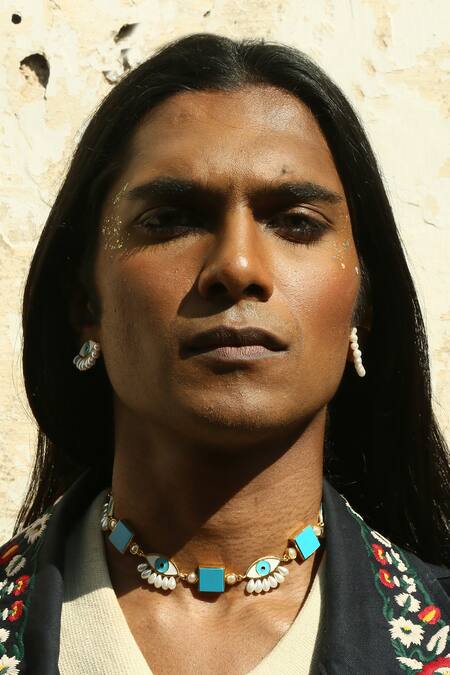 MAALICIOUS JEWELRY_Blue Evil Eye Choker Necklace _at_Aza_Fashions