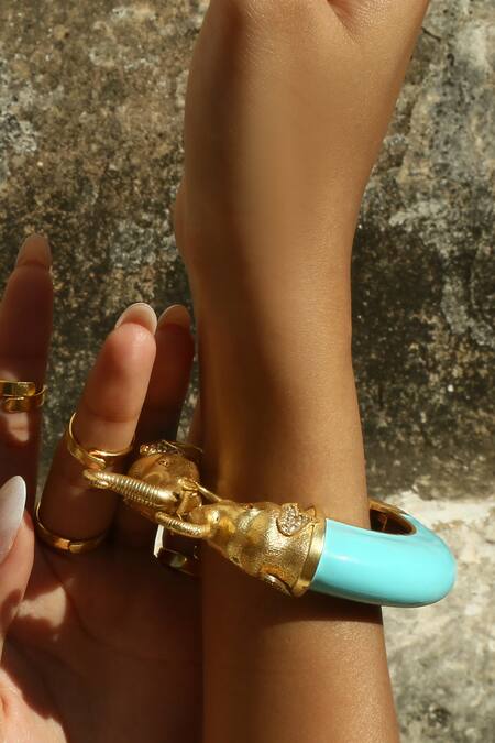 Buy MAALICIOUS JEWELRY Blue Circus Elephant Gold Plated Bracelet Online at Aza Fashions Buy_MAALICIOUS JEWELRY_Blue Circus Elephant Gold Plated Bracelet_Online_at_Aza_Fashions