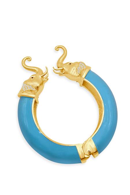 Shop MAALICIOUS JEWELRY Blue Circus Elephant Gold Plated Bracelet at Aza Fashions Shop_MAALICIOUS JEWELRY_Blue Circus Elephant Gold Plated Bracelet_at_Aza_Fashions