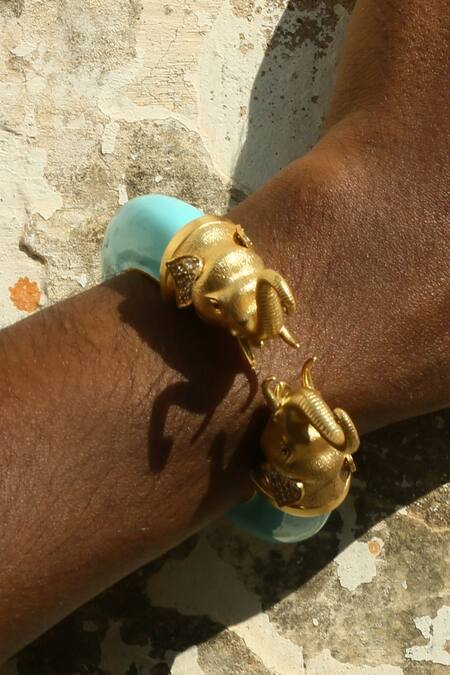 Shop MAALICIOUS JEWELRY Blue Circus Elephant Gold Plated Bracelet Online at Aza Fashions Shop_MAALICIOUS JEWELRY_Blue Circus Elephant Gold Plated Bracelet_Online_at_Aza_Fashions