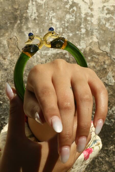MAALICIOUS JEWELRY_Green Peacock Glass Bangle _Online_at_Aza_Fashions