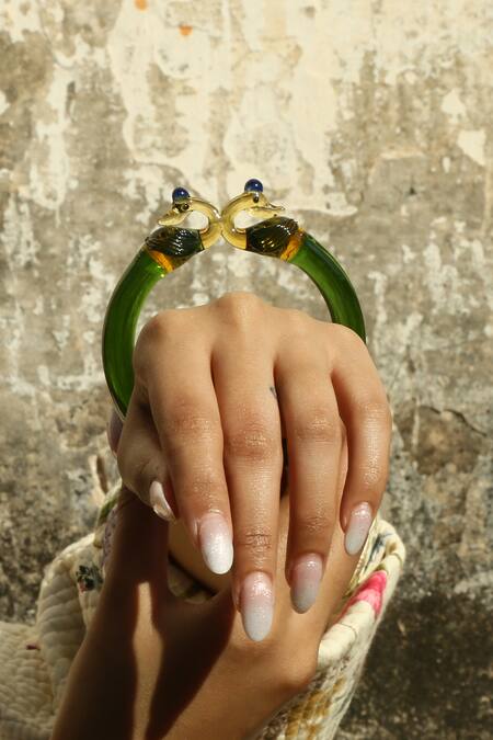 Buy_MAALICIOUS JEWELRY_Green Peacock Glass Bangle _Online_at_Aza_Fashions