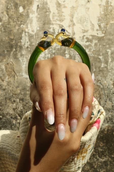 Shop_MAALICIOUS JEWELRY_Green Peacock Glass Bangle _Online_at_Aza_Fashions