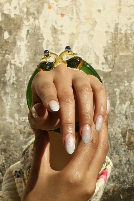 MAALICIOUS JEWELRY_Green Peacock Glass Bangle _at_Aza_Fashions