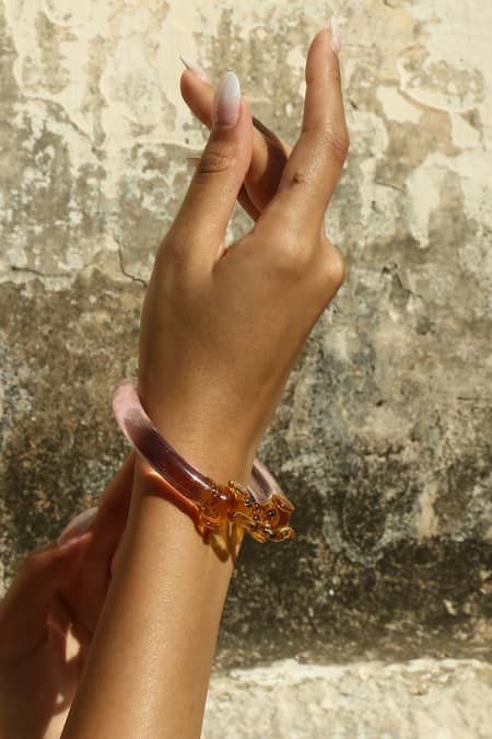 MAALICIOUS JEWELRY_Pink Elephant Glass Bangle _Online_at_Aza_Fashions