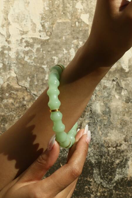 MAALICIOUS JEWELRY_Green Sona Glass Bangle _Online_at_Aza_Fashions