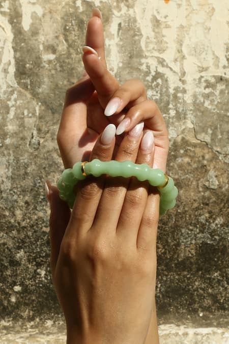 Shop_MAALICIOUS JEWELRY_Green Sona Glass Bangle _Online_at_Aza_Fashions