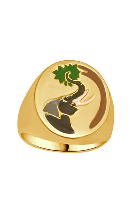MAALICIOUS JEWELRY Gold Plated Elephant Enamel Ring 