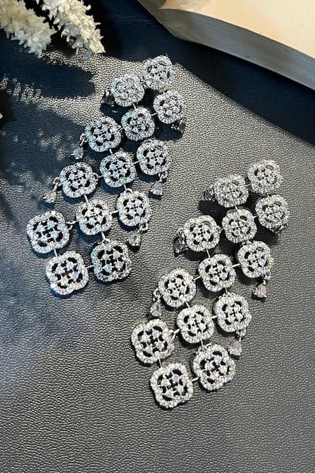 Shop Prestones Silver Plated Designer Danglers at Aza Fashions Shop_Prestones_Silver Plated Designer Danglers _at_Aza_Fashions