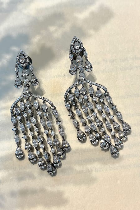 Prestones Silver Designer Chandeliers Earrings 