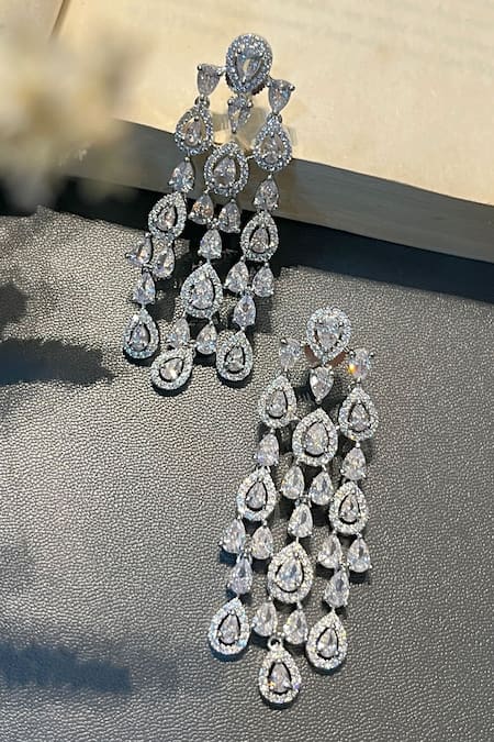 Prestones_Silver Plated Designer Chandeliers Earrings _Online_at_Aza_Fashions