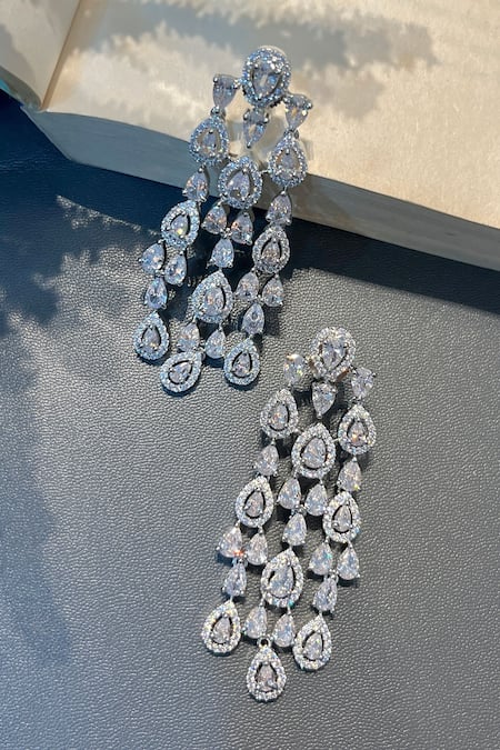 Prestones Silver Plated Designer Chandeliers Earrings 