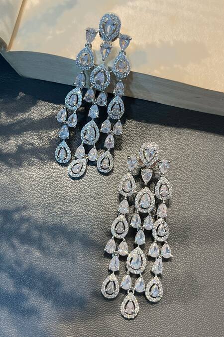Prestones Silver Designer Chandeliers Earrings 