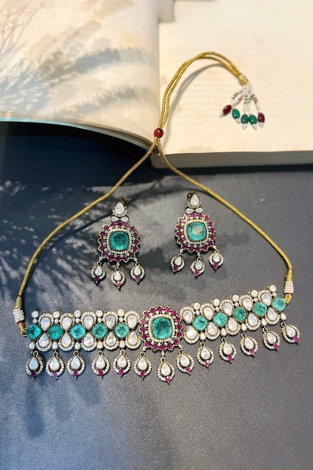 Prestones Designer Green Necklace & Earring Set 